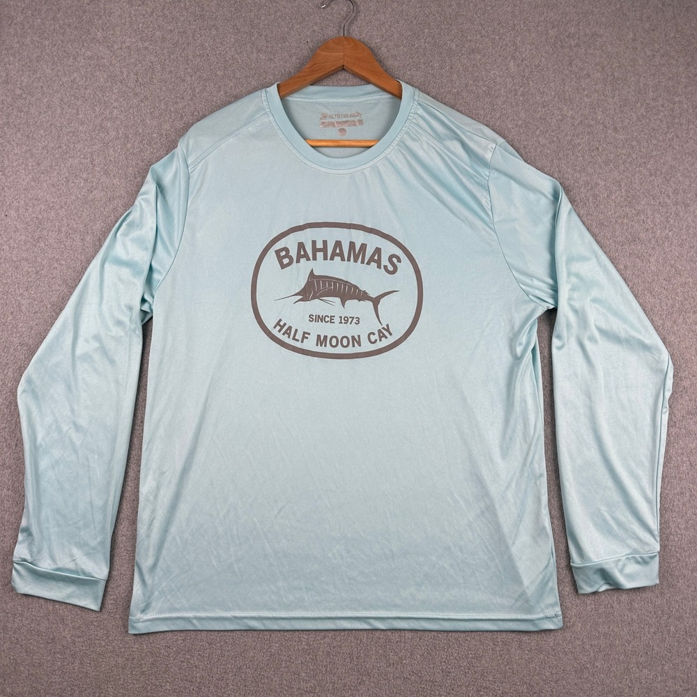 Surfmentality Shirt Mens Large Blue Bahamas Half Moon Cay Long Sleeve